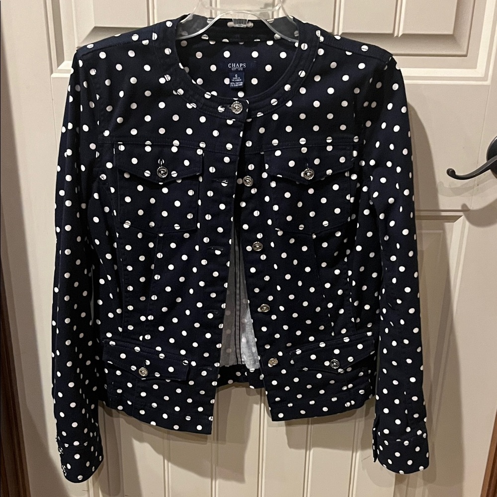 Chaps Women's Navy/White Polka Dot Jean Jacket size S